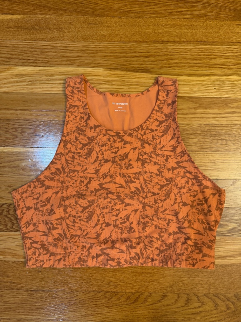 REI Co-op Take Your Time Bra Top in Terracotta Leaf Pattern - Size Large